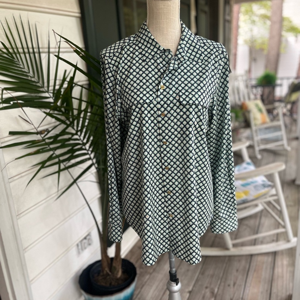 Tory Burch Classic English Gate Print Blouse, Size 14, EUC, Business, Workwear